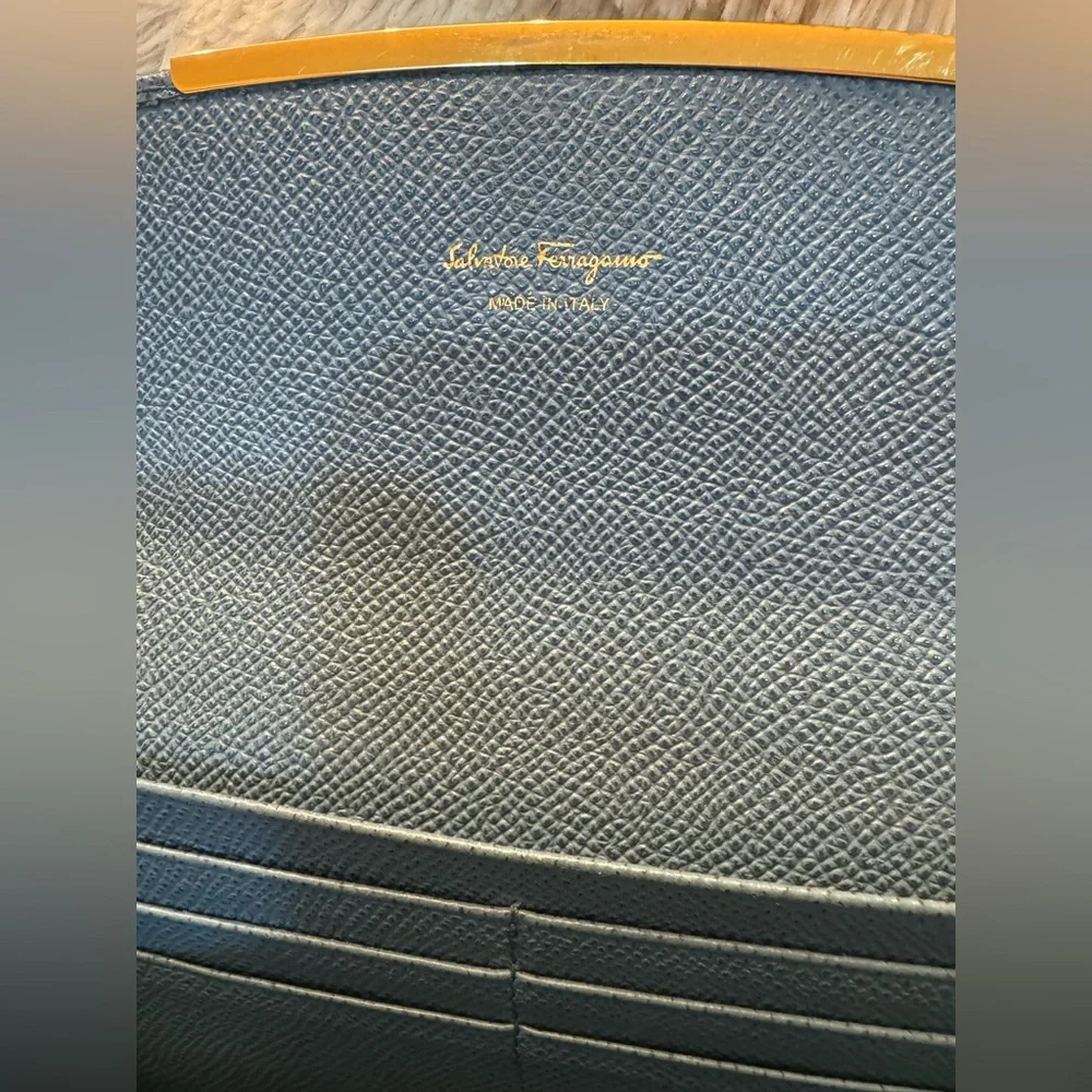 Salvatore Ferragamo Gancini Blue Continental Wallet - Pebbled Calfskin, Italy 🇮🇹